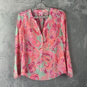Lilly Pulitzer Jubilee Orchid Floral 100% Silk Blouse Top Womens Size S